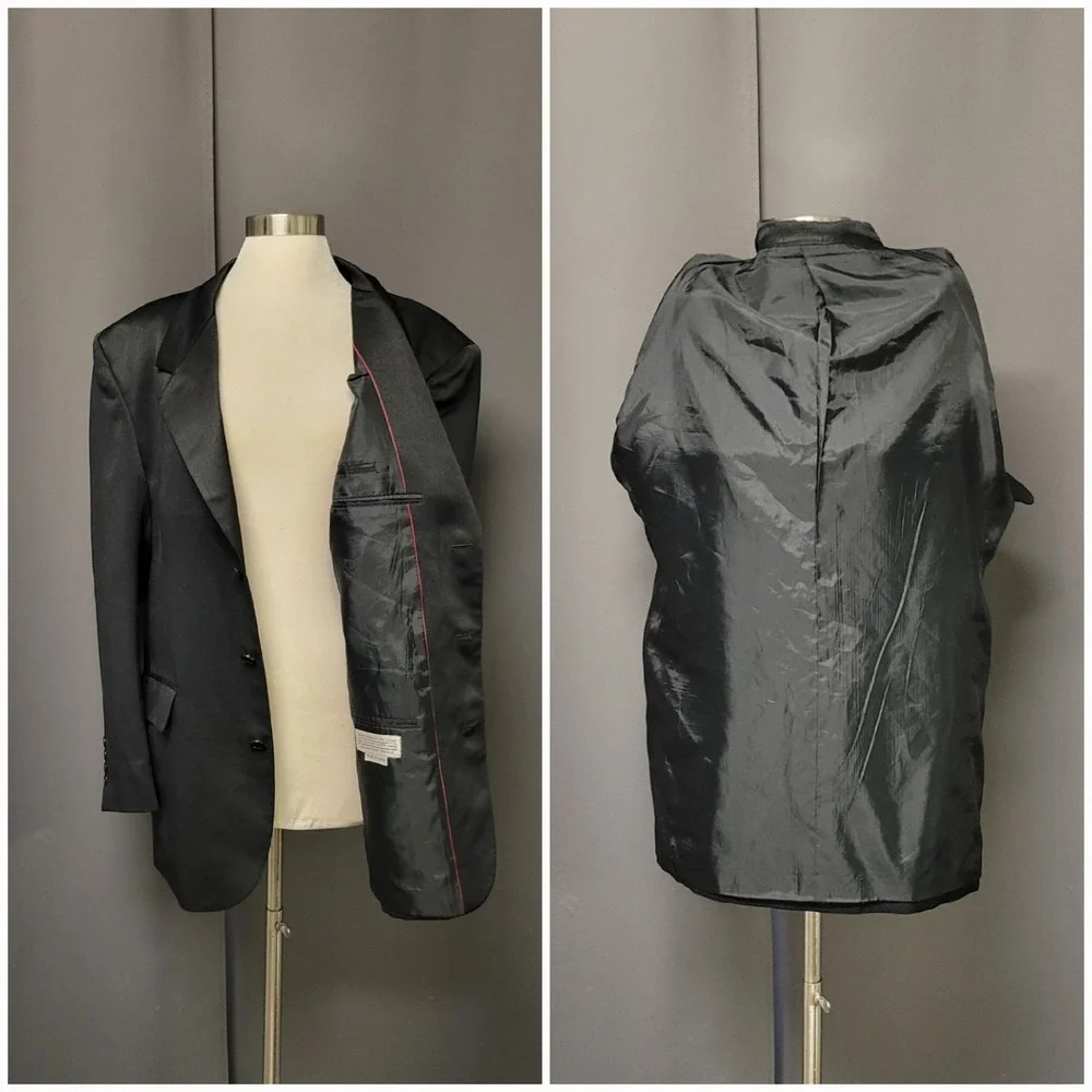 Vintage Gino‎ Cappeli Blazer Jacket Black 3-Button Shiny Formal Suit Coat 40R